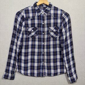 Vanilla Star Retro 90s Y2K Grunge Rocker Plaid Shirt‎ Small Casual Pearl Buttons